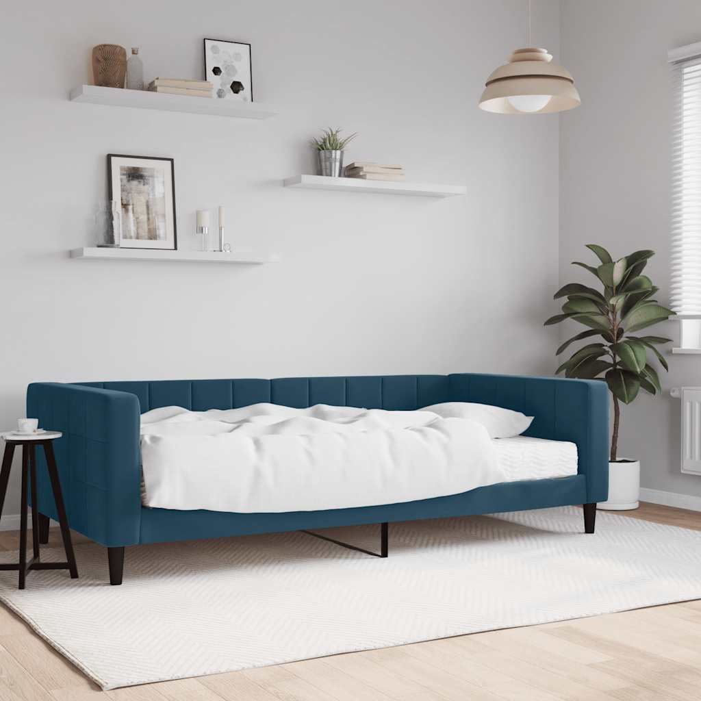 Divano Letto con Materasso Blu 100x200 cm in Velluto