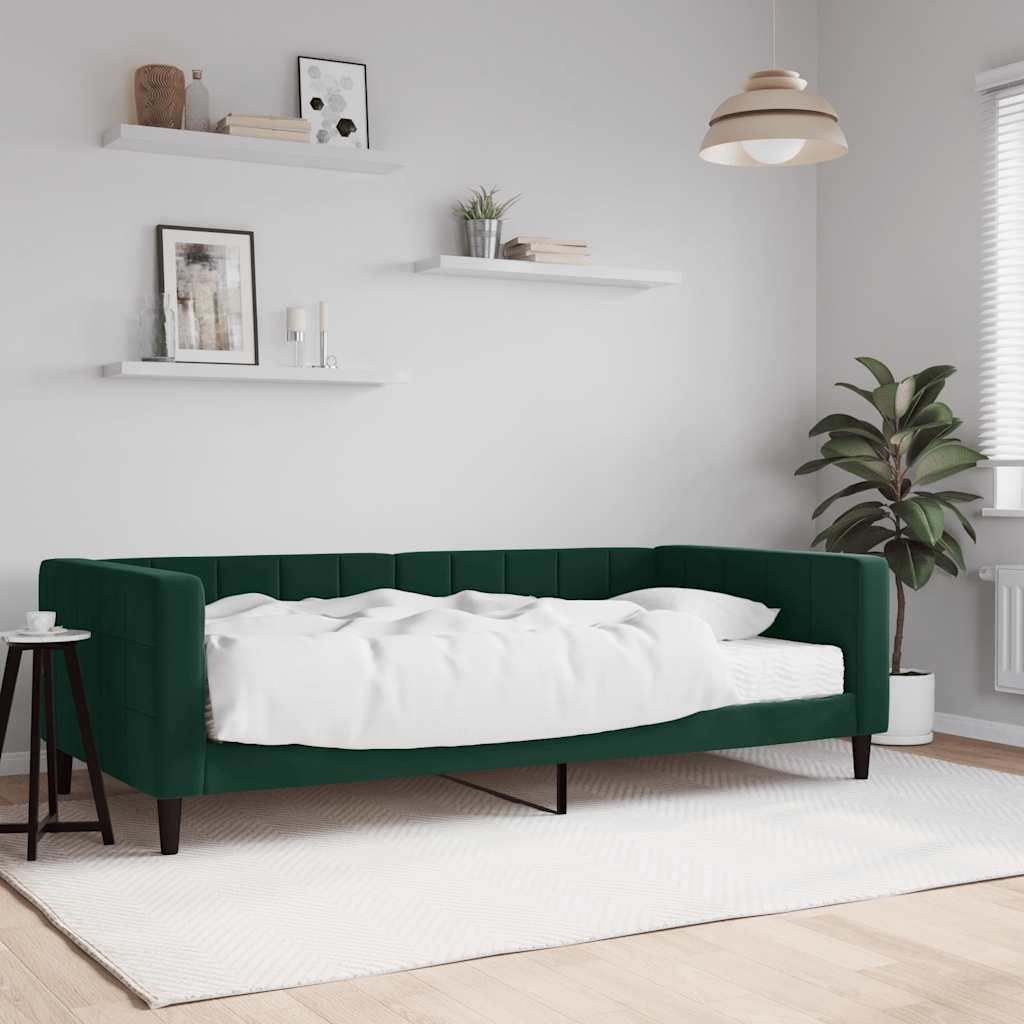 Divano Letto con Materasso Verde Scuro 100x200 cm in Velluto