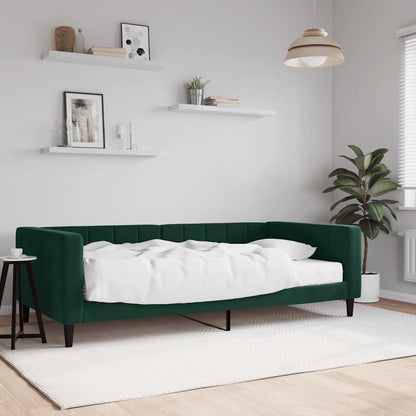 Divano Letto con Materasso Verde Scuro 100x200 cm in Velluto