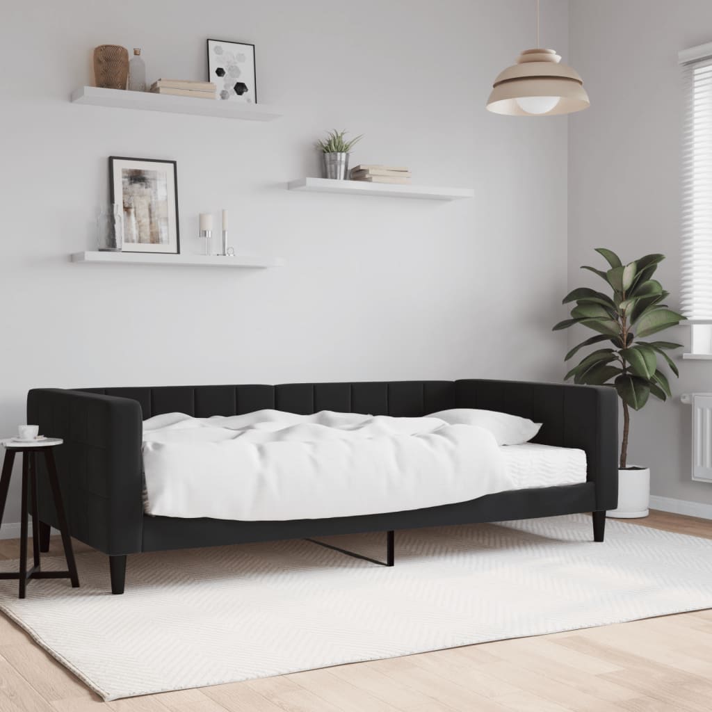 Divano Letto con Materasso Nero 100x200 cm in Velluto