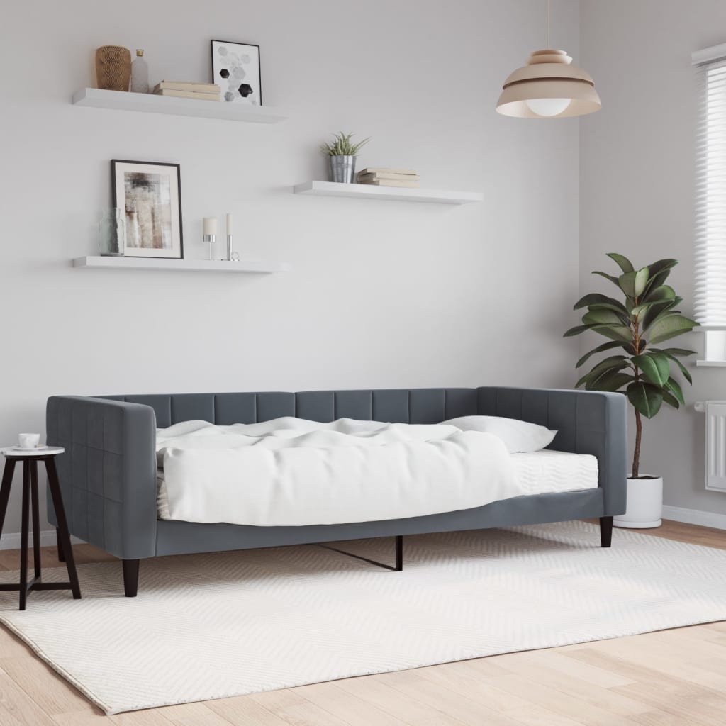 Divano Letto con Materasso Grigio Scuro 90x190 cm in Velluto