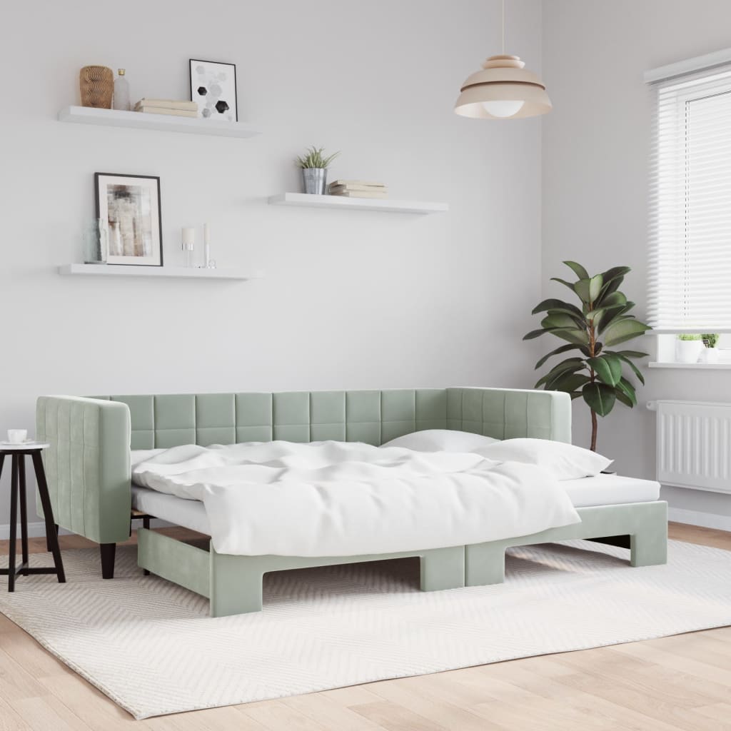 Divano Letto con Letto Estraibile Grigio Chiaro 80x200 Velluto