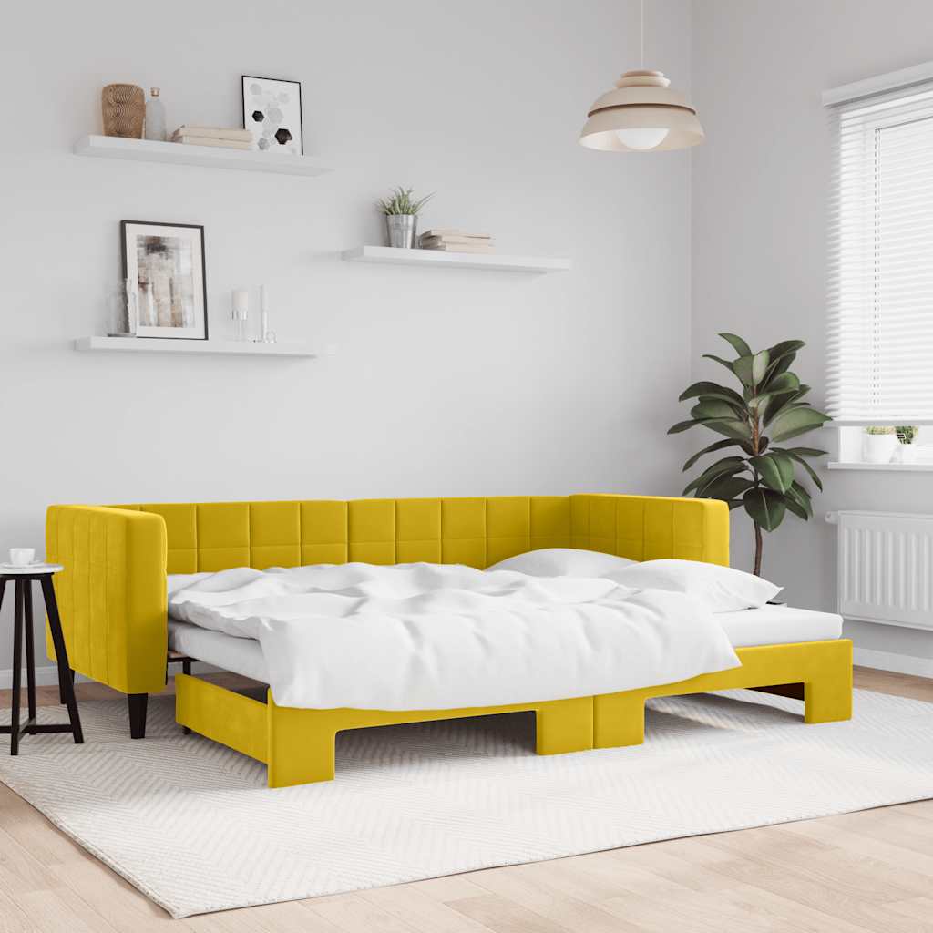 Divano Letto con Letto Estraibile Giallo 80x200 cm in Velluto