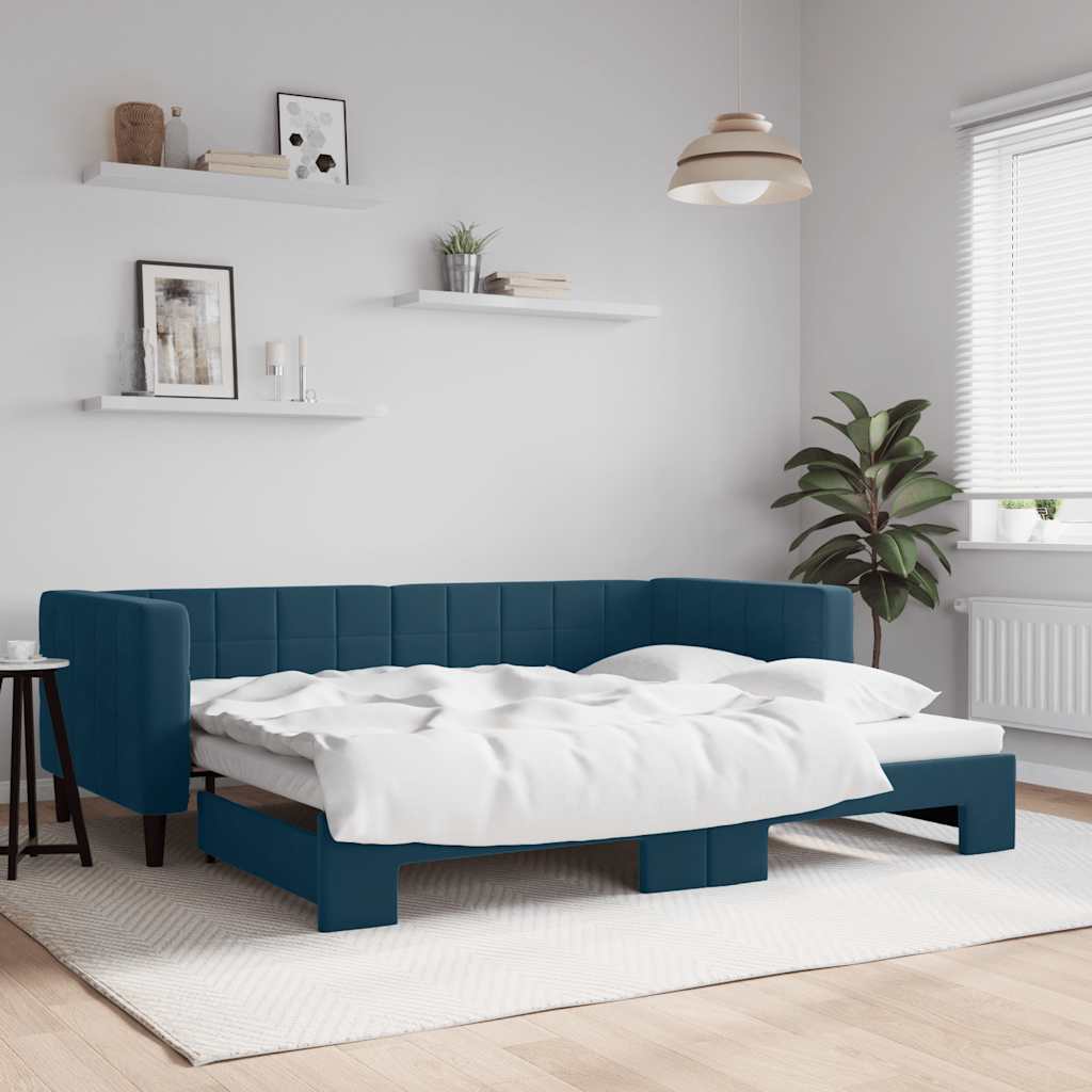 Divano Letto con Letto Estraibile Blu 90x200 cm in Velluto