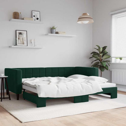 Divano Letto con Letto Estraibile Verde Scuro 90x200cm Velluto