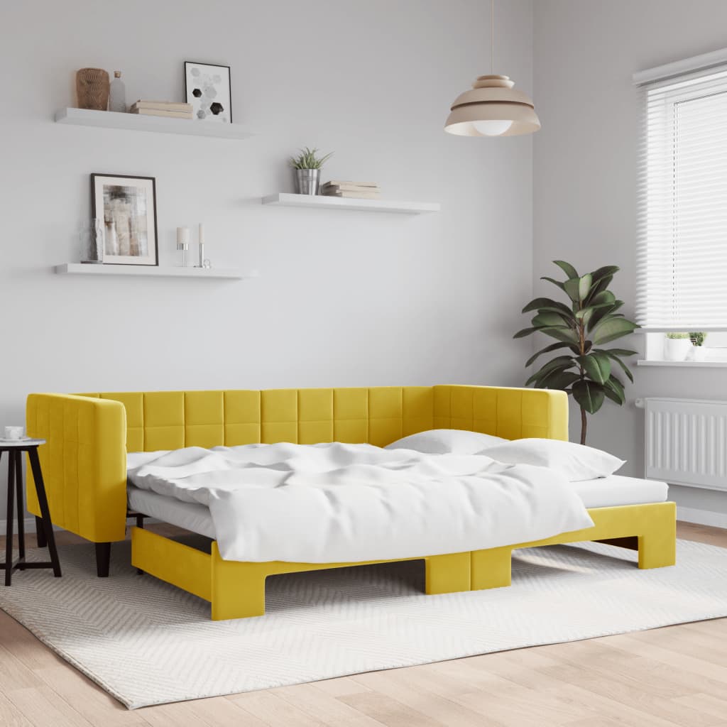 Divano Letto con Letto Estraibile Giallo 90x200 cm in Velluto
