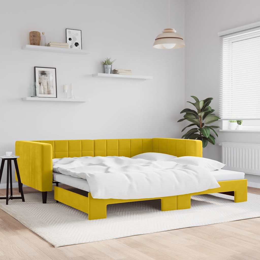 Divano Letto con Letto Estraibile Giallo 100x200 cm in Velluto
