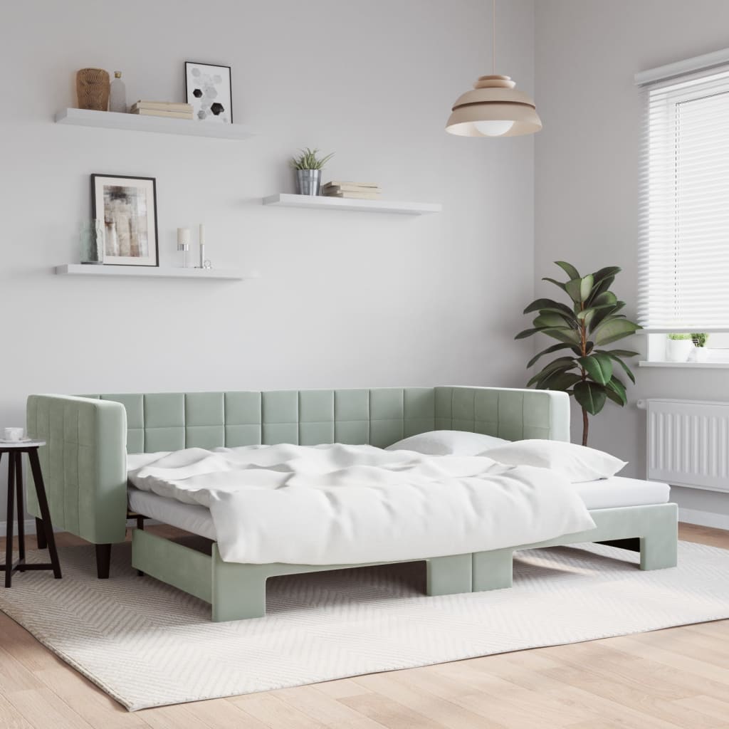 Divano Letto con Letto Estraibile Grigio Chiaro 90x190 Velluto