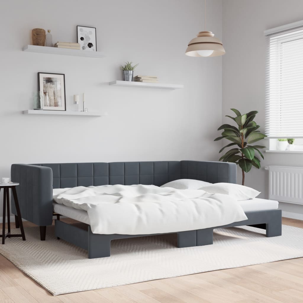 Divano Letto con Letto Estraibile Grigio Scuro 90x190cm Velluto