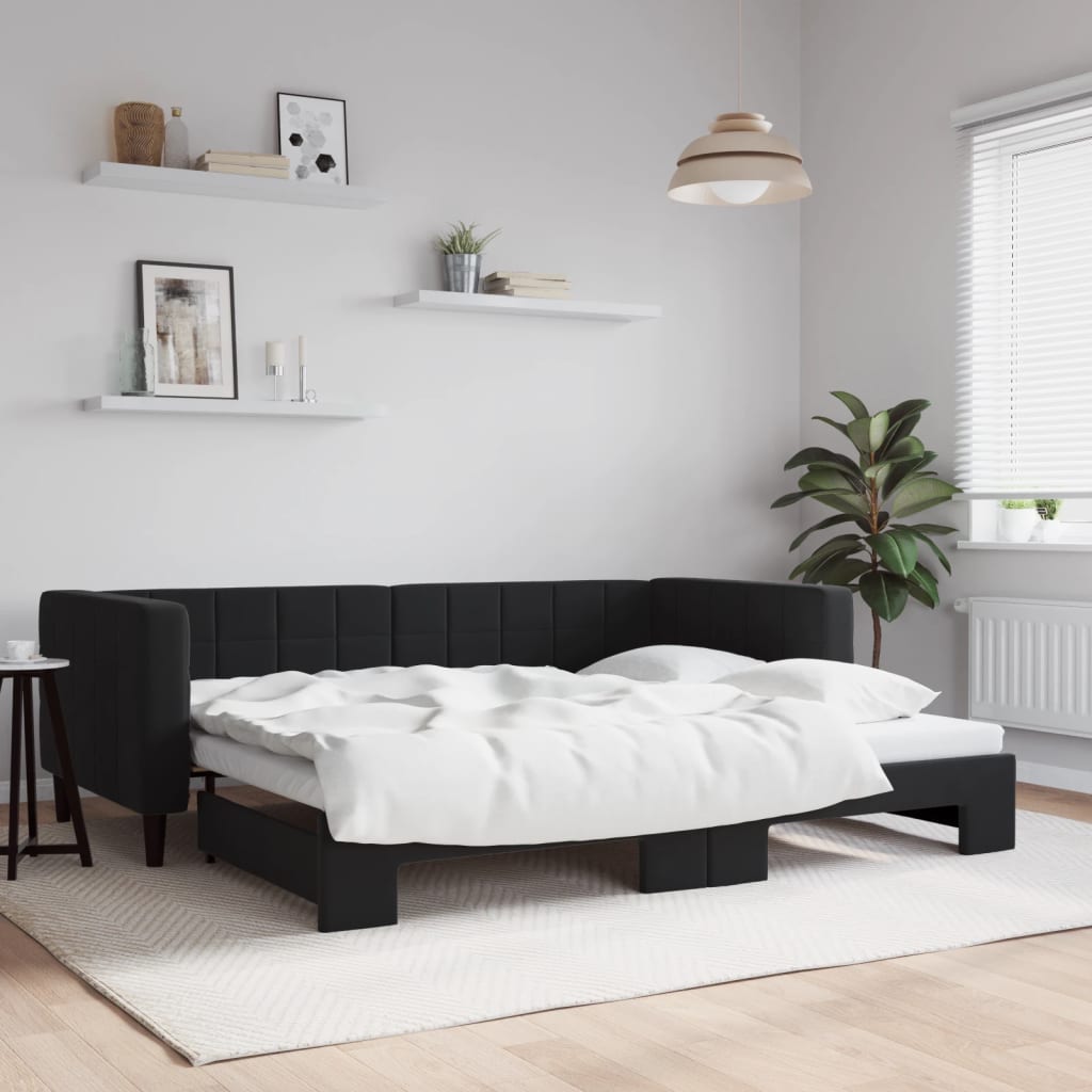 Divano Letto con Letto Estraibile Nero 90x190 cm in Velluto