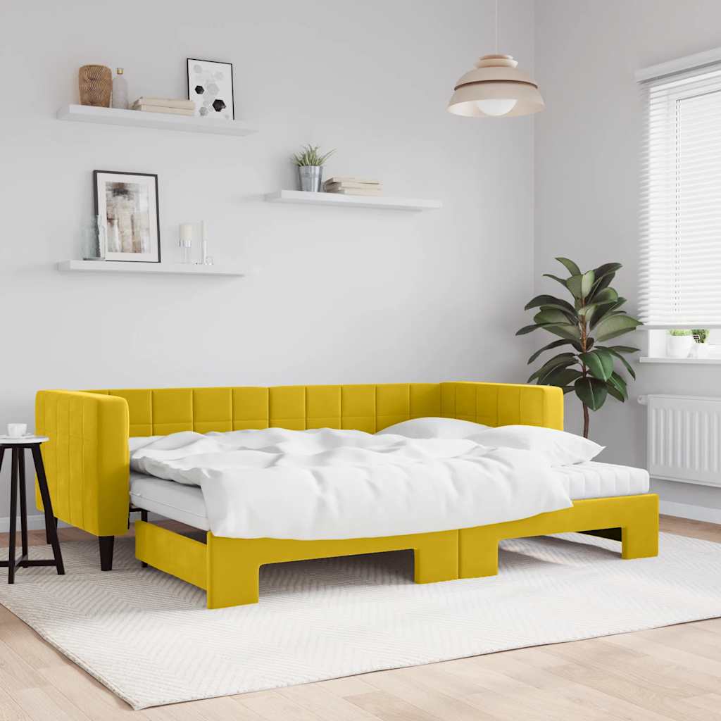 Divano Letto Estraibile con Materassi Giallo 80x200 cm Velluto