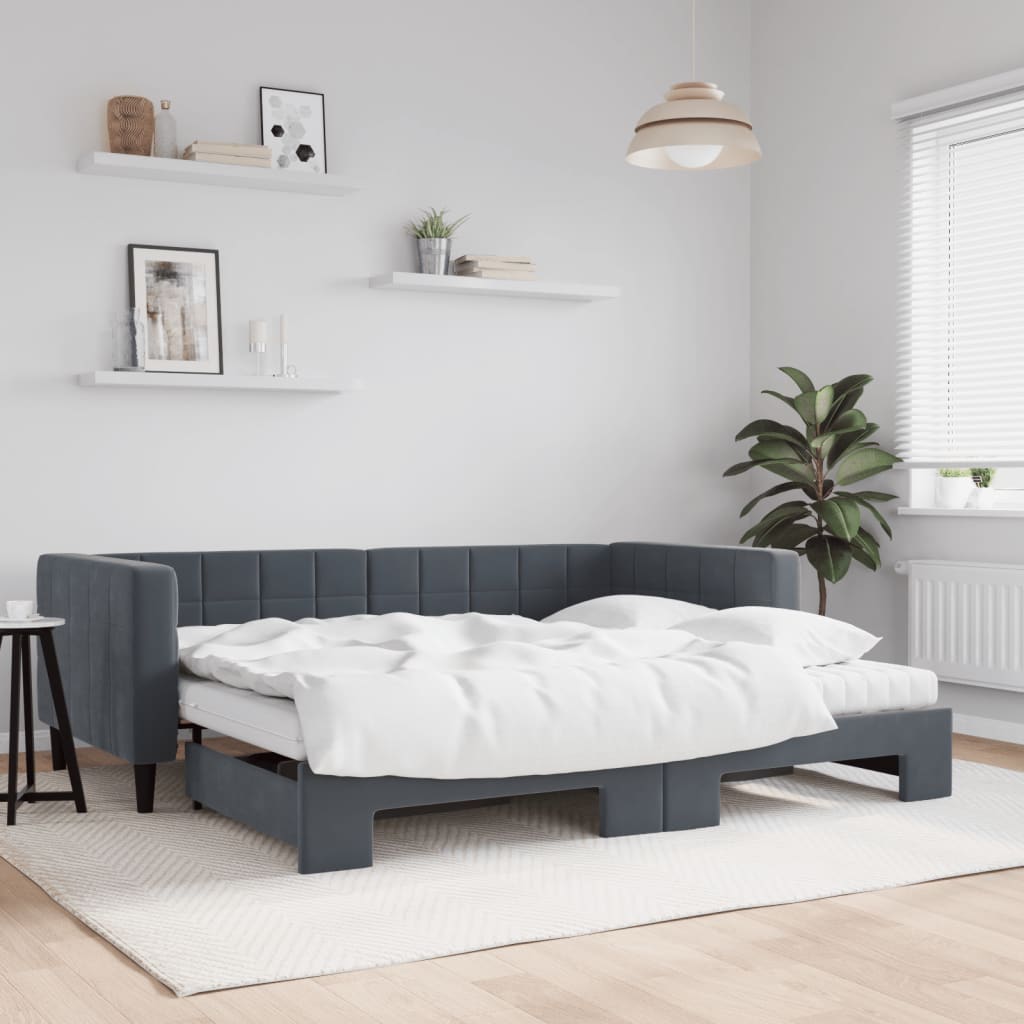 Divano Letto Estraibile Materassi Grigio Scuro 90x190cm Velluto