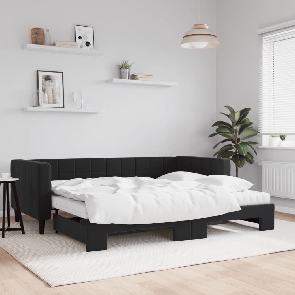 Divano Letto Estraibile con Materassi Nero 90x190 cm Velluto
