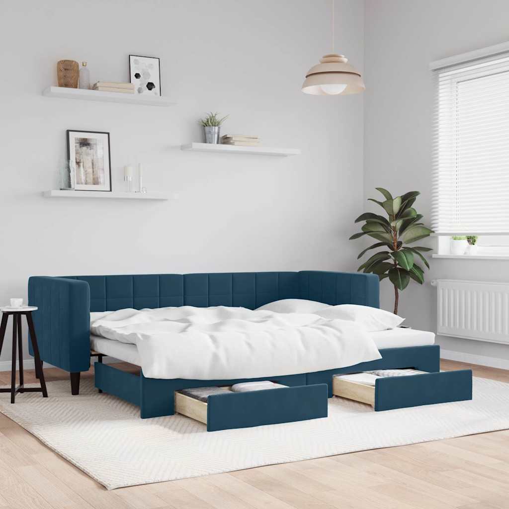 Divano Letto Estraibile con Cassetti Blu 80x200 cm in Velluto