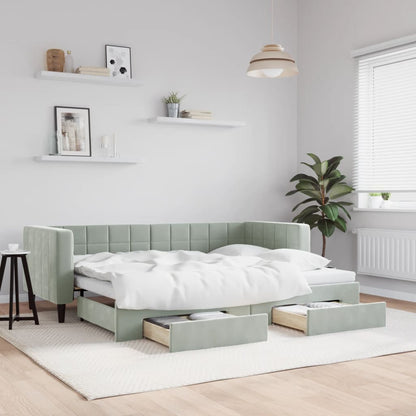 Divano Letto Estraibile Cassetti Grigio Chiaro 80x200cm Velluto