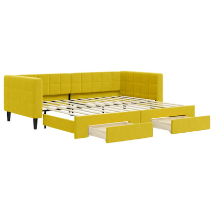 Divano Letto Estraibile con Cassetti Giallo 90x200cm in Velluto