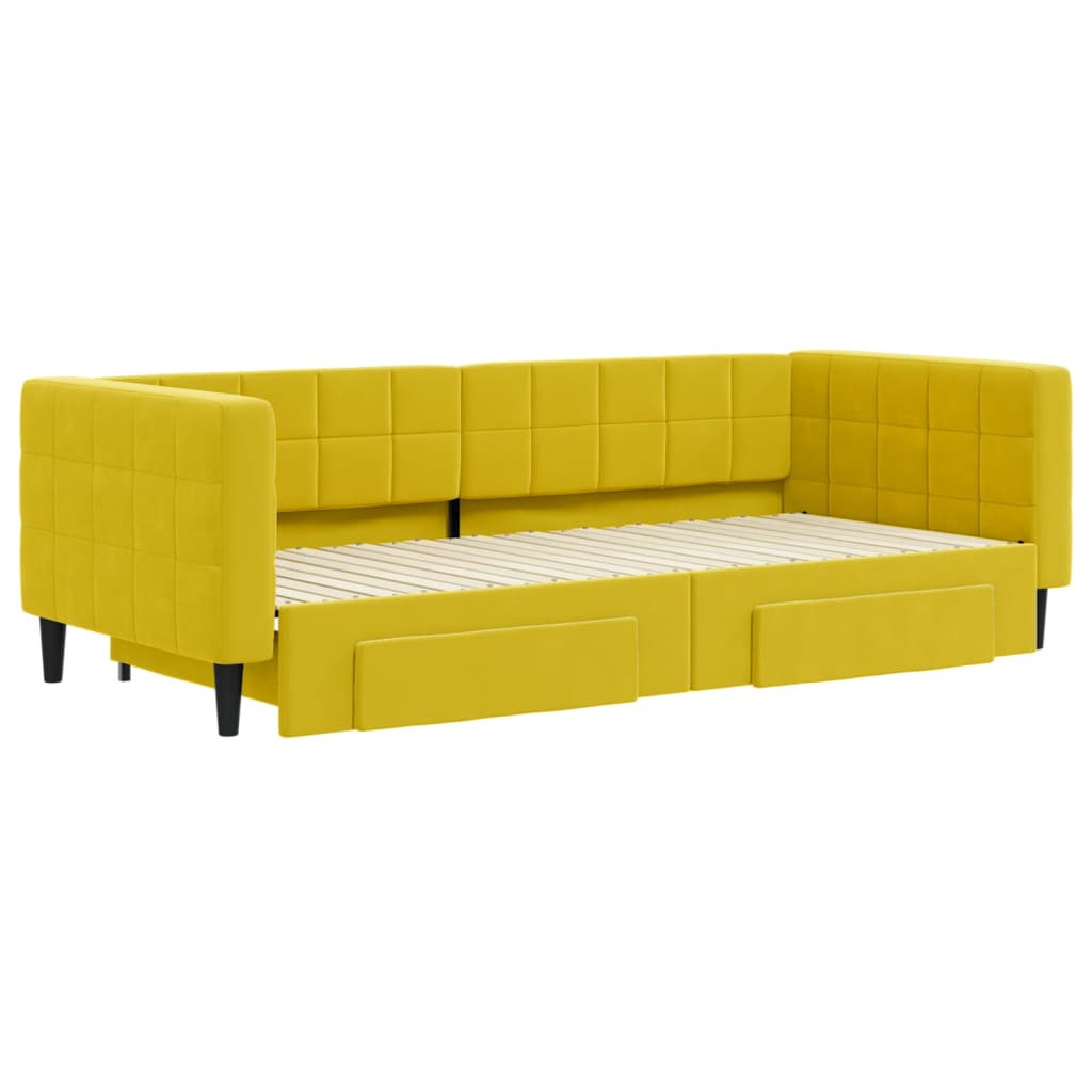 Divano Letto Estraibile con Cassetti Giallo 90x200cm in Velluto