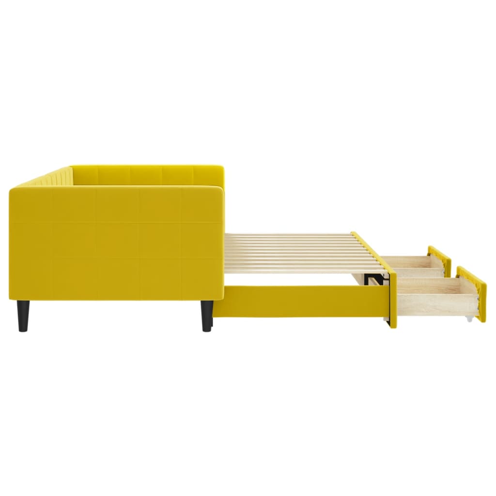 Divano Letto Estraibile con Cassetti Giallo 90x200cm in Velluto
