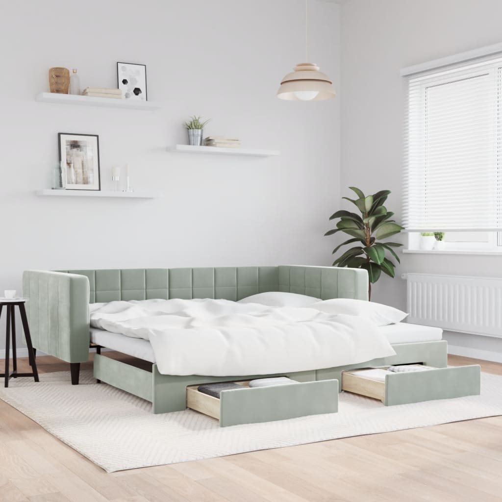 Divano Letto Estraibile Cassetti Grigio Chiaro 100x200 Velluto