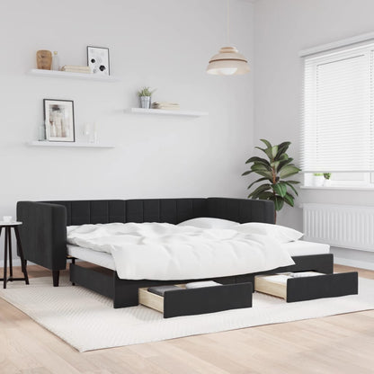 Divano Letto Estraibile con Cassetti Nero 100x200 cm in Velluto