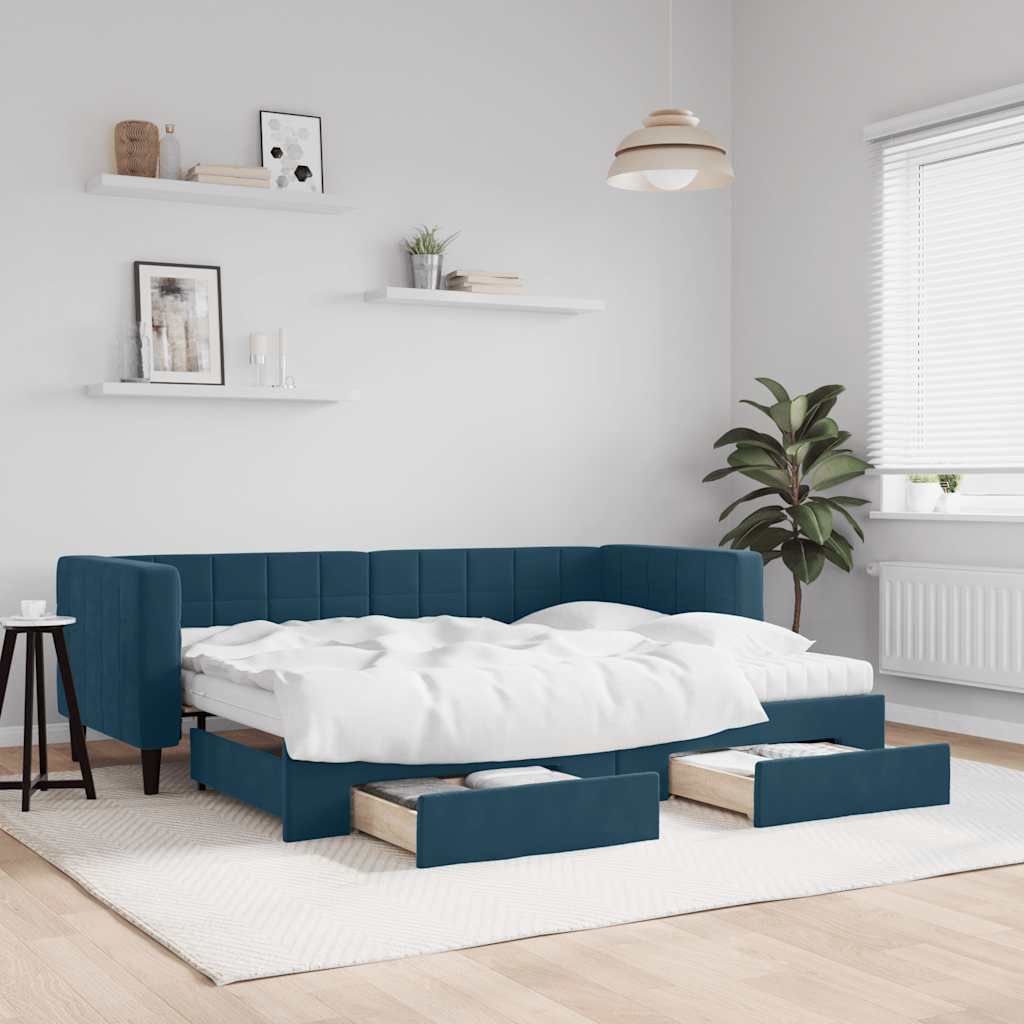 Divano Letto Estraibile con Cassetti Blu 80x200 cm in Velluto
