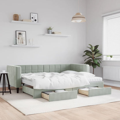 Divano Letto Estraibile Cassetti Grigio Chiaro 80x200cm Velluto