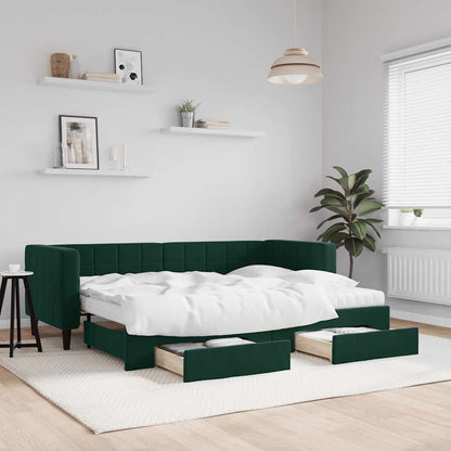 Divano Letto Estraibile Cassetti Verde Scuro 80x200cm Velluto