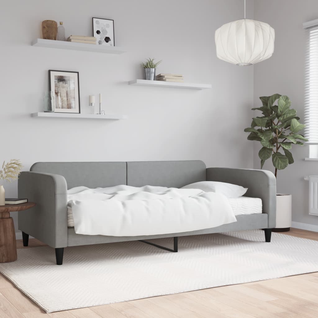 Divano Letto con Materasso Grigio Chiaro 100x200 cm in Tessuto
