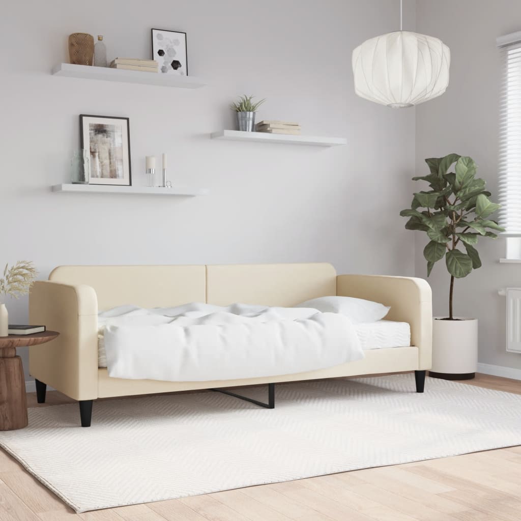 Divano Letto con Materasso Crema 100x200 cm in Tessuto