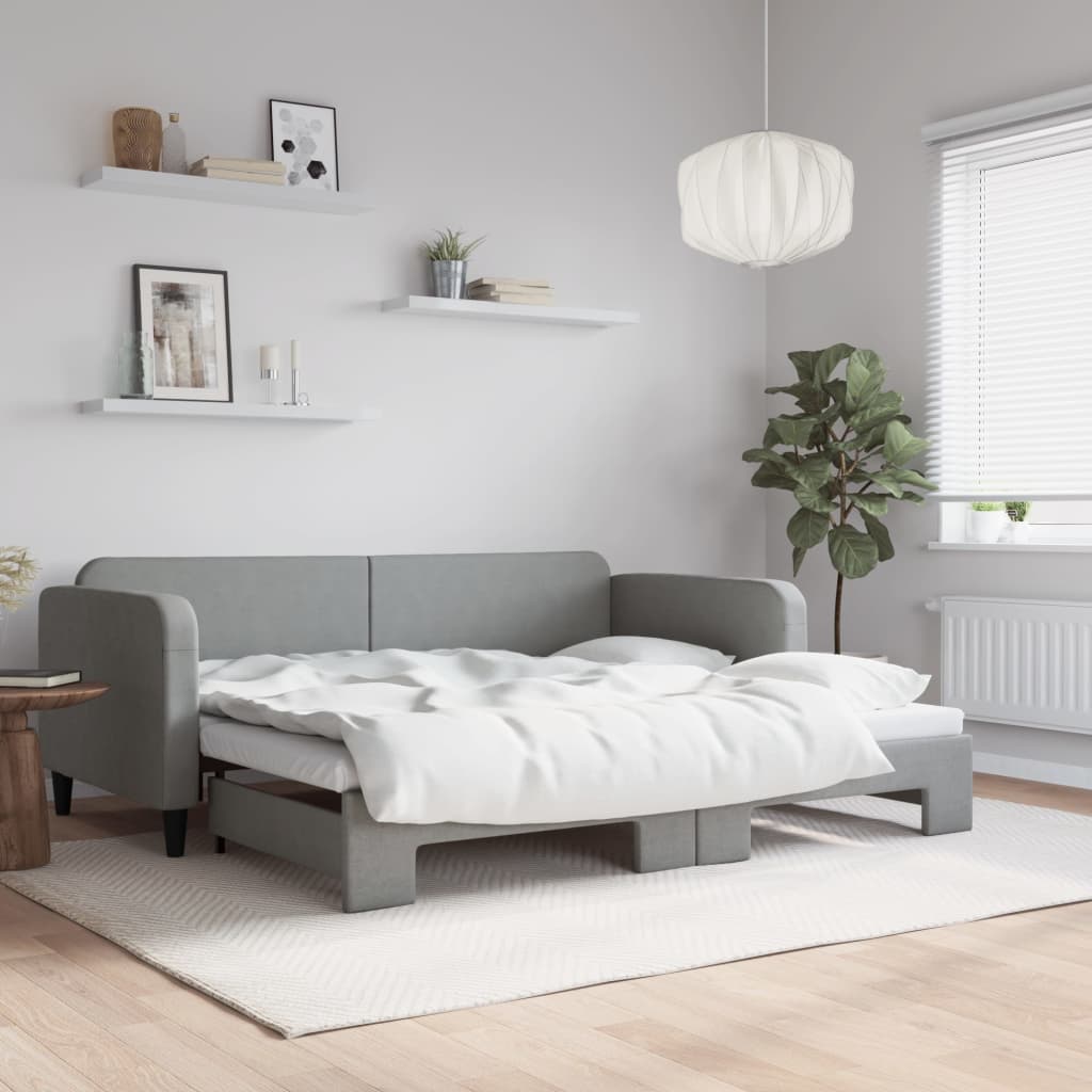 Divano Letto con Letto Estraibile Grigio Chiaro 90x190 Tessuto