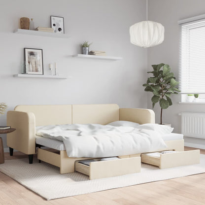 Divano Letto Estraibile con Cassetti Crema 80x200 cm in Tessuto