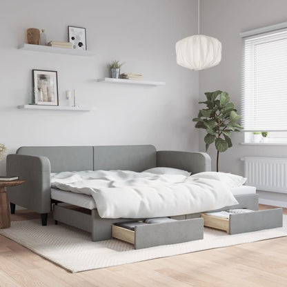 Divano Letto Estraibile Cassetti Grigio Chiaro 100x200 Tessuto