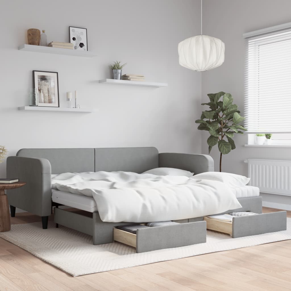 Divano Letto Estraibile Cassetti Grigio Chiaro 100x200 Tessuto