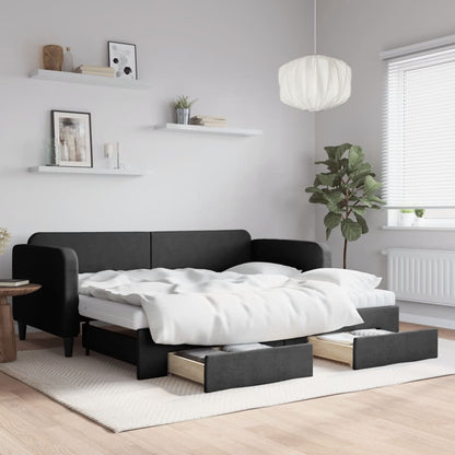 Divano Letto Estraibile con Cassetti Nero 90x190 cm in Tessuto