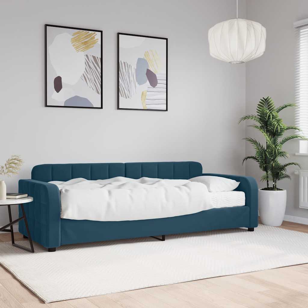 Divano Letto con Materasso Blu 80x200 cm in Velluto