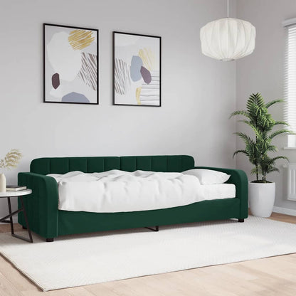 Divano Letto con Materasso Verde Scuro 80x200 cm in Velluto