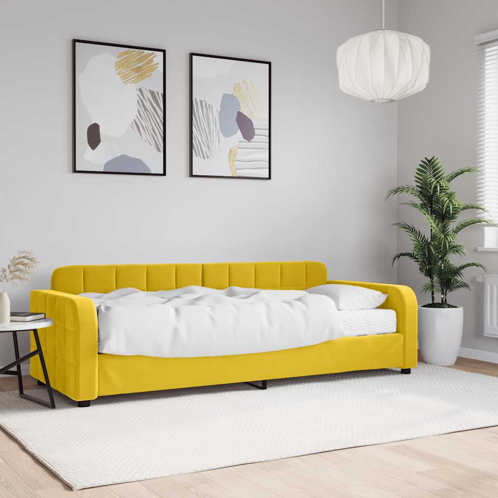 Divano Letto con Materasso Giallo 80x200 cm in Velluto