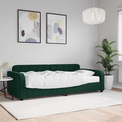 Divano Letto con Materasso Verde Scuro 90x200 cm in Velluto