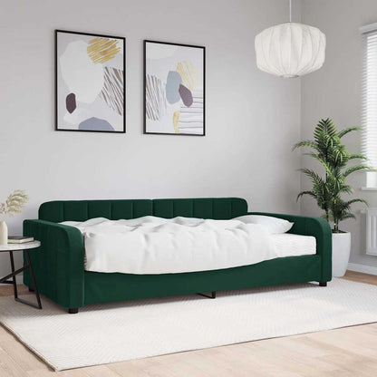 Divano Letto con Materasso Verde Scuro 100x200 cm in Velluto