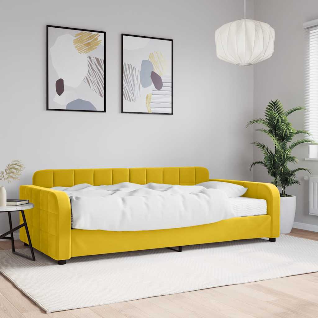 Divano Letto con Materasso Giallo 100x200 cm in Velluto