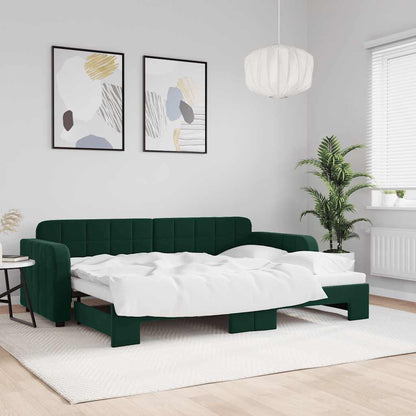 Divano Letto con Letto Estraibile Verde Scuro 80x200cm Velluto