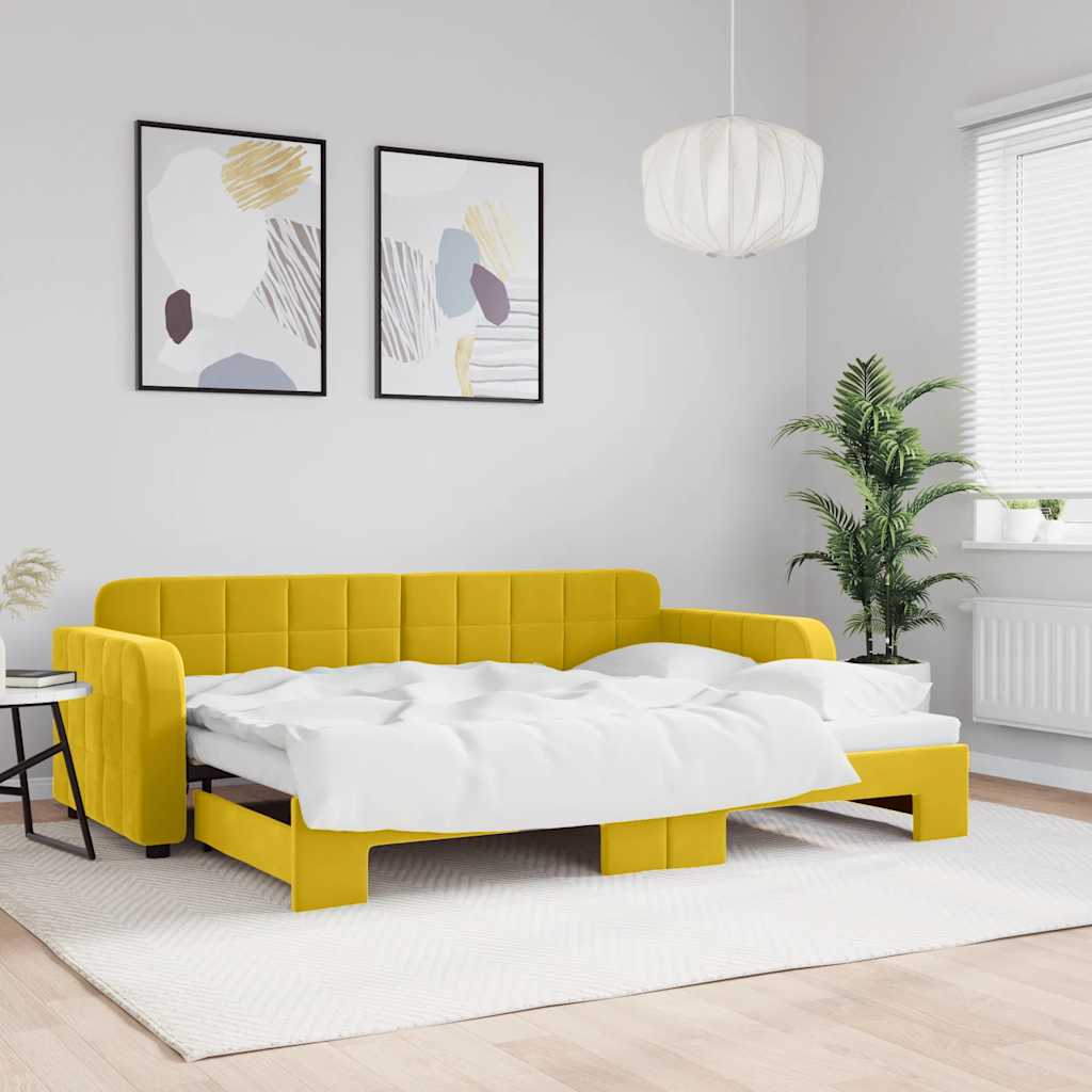 Divano Letto con Letto Estraibile Giallo 80x200 cm in Velluto