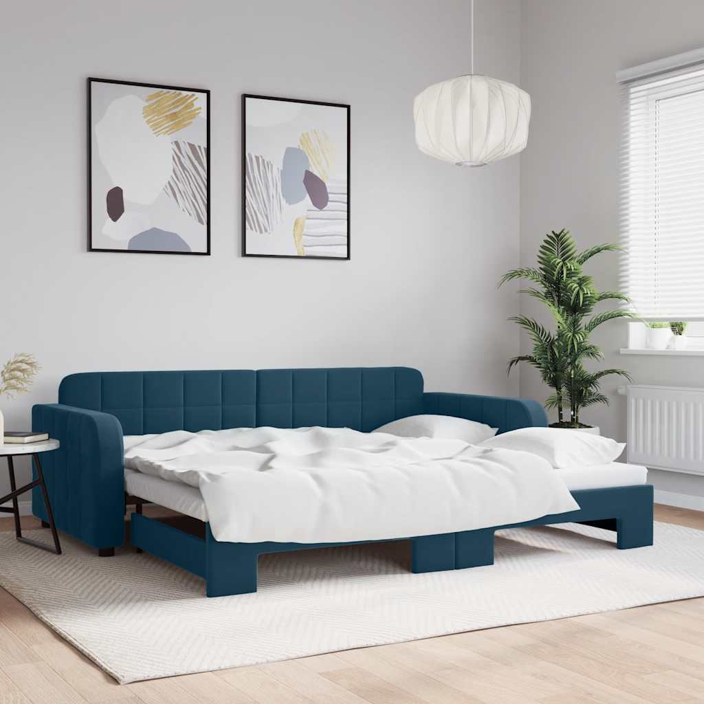 Divano Letto con Letto Estraibile Blu 90x200 cm in Velluto