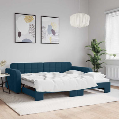 Divano Letto con Letto Estraibile Blu 90x200 cm in Velluto