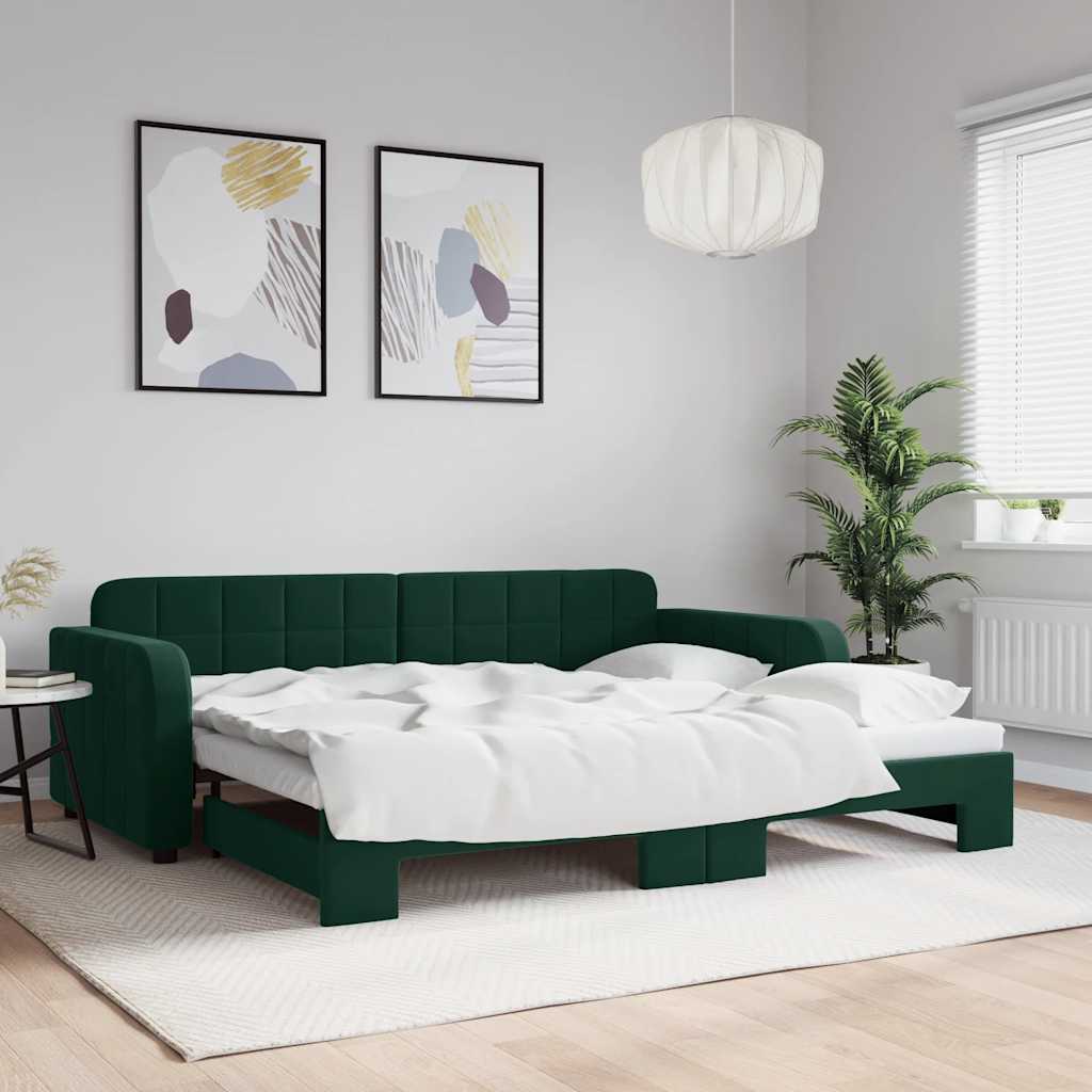 Divano Letto con Letto Estraibile Verde Scuro 90x200cm Velluto