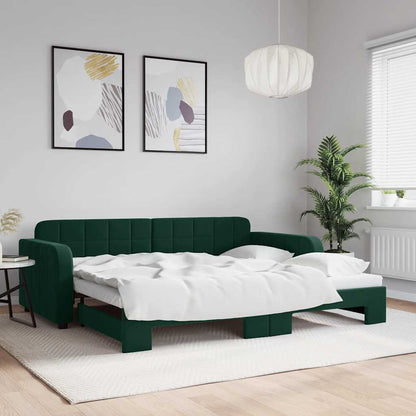 Divano Letto con Letto Estraibile Verde Scuro 90x200cm Velluto