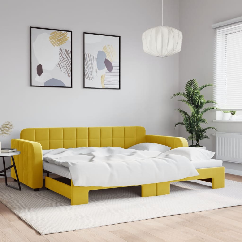 Divano Letto con Letto Estraibile Giallo 90x200 cm in Velluto