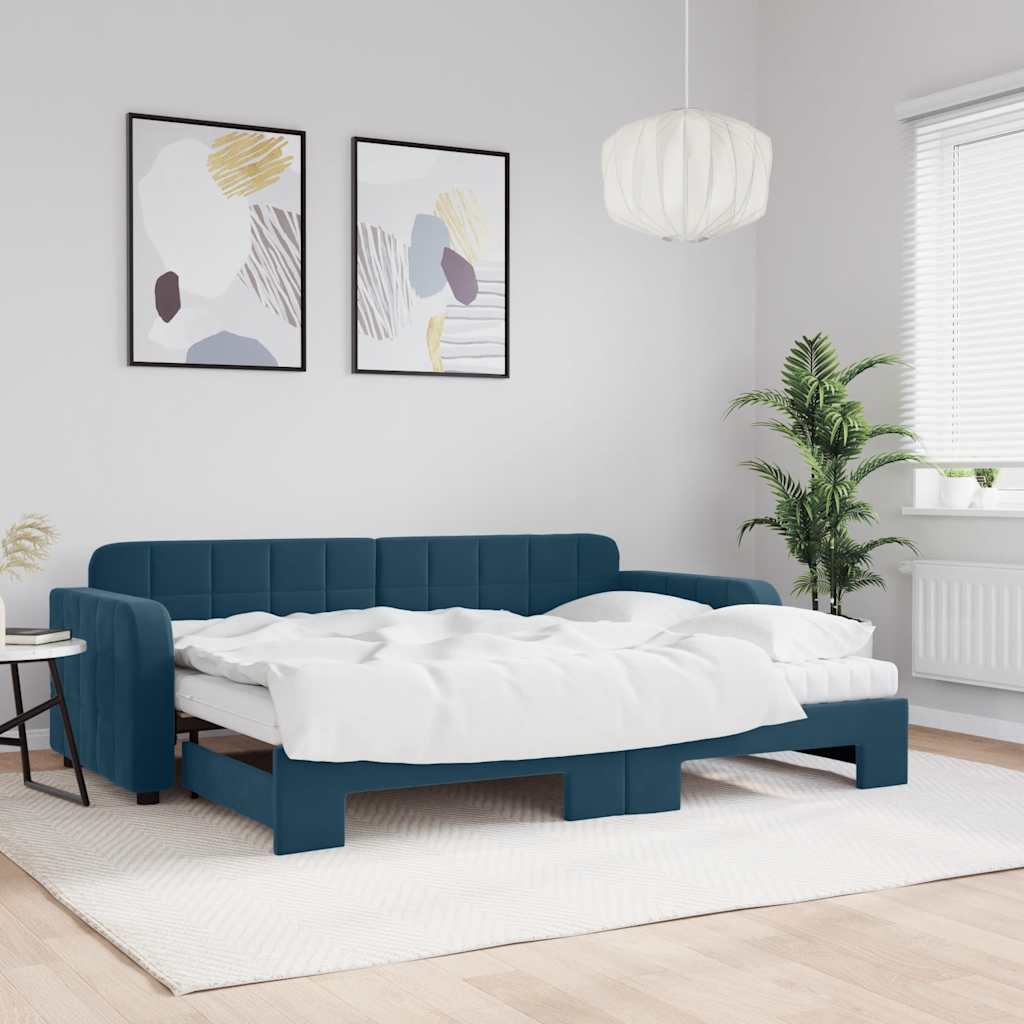 Divano Letto Estraibile con Materassi Blu 80x200 cm Velluto