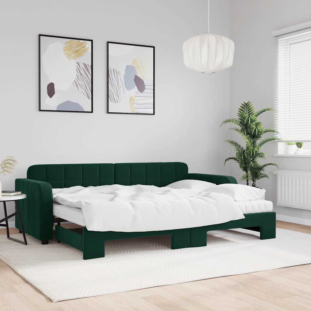Divano Letto Estraibile Materassi Verde Scuro 80x200 Velluto