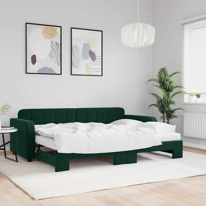 Divano Letto Estraibile Materassi Verde Scuro 80x200 Velluto